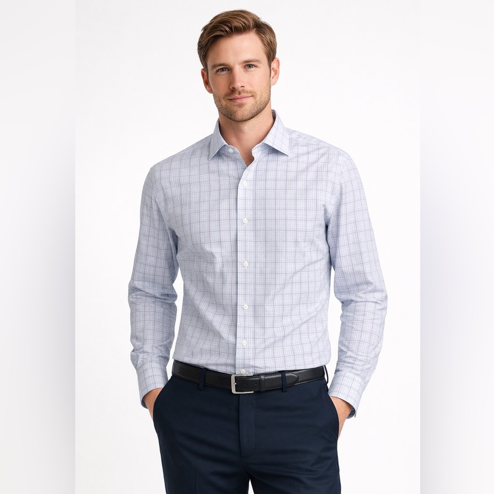 J.Crew Ludlow Slim Fit Stretch Poplin Windowpane Dress Shirt 15.5 32 Blue